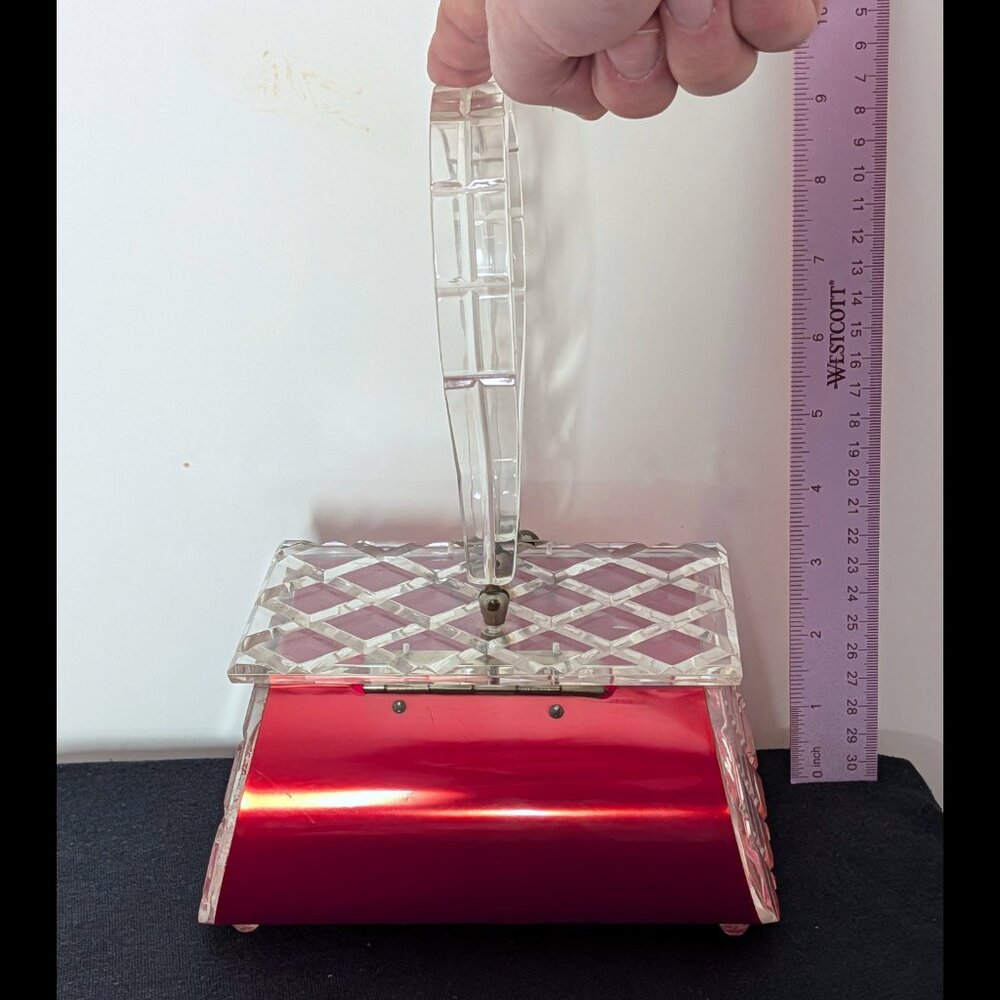 Wow FLORIDA HANDBAGS of Miami RED METALLIC & Clear Lucite Purse from the 1950s - Picture 4 of 7